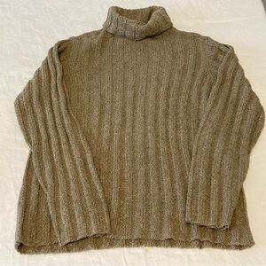 LL BEAN WOMENS CHUNKY TURTLENECK THICK KNIT SILK COTTON LAMB WOOL TAN SIZE LARGE